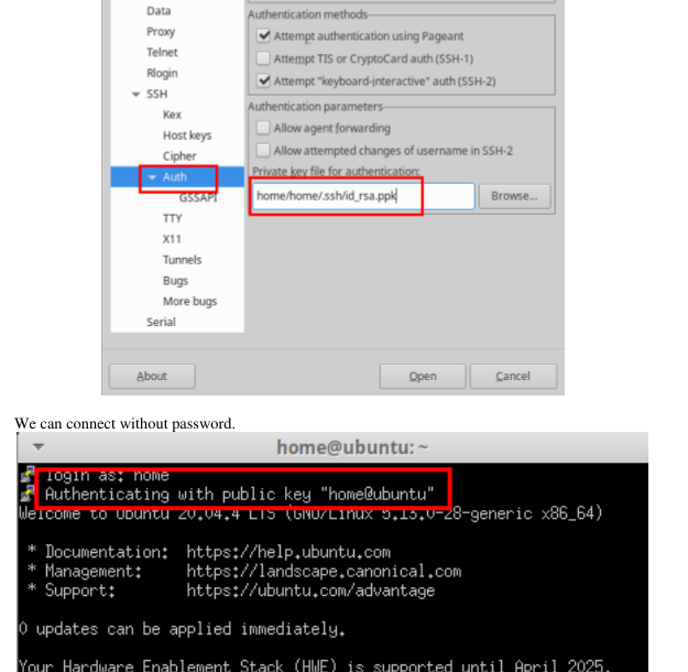 PuTTY password-free SSH login workflow from the Juniper vSRX Network Services Lab